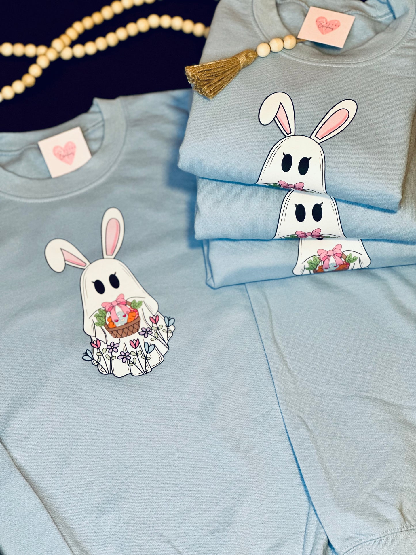 Spooky Cute Easter Ghostie | Baby Blue Crewneck Sweatshirt
