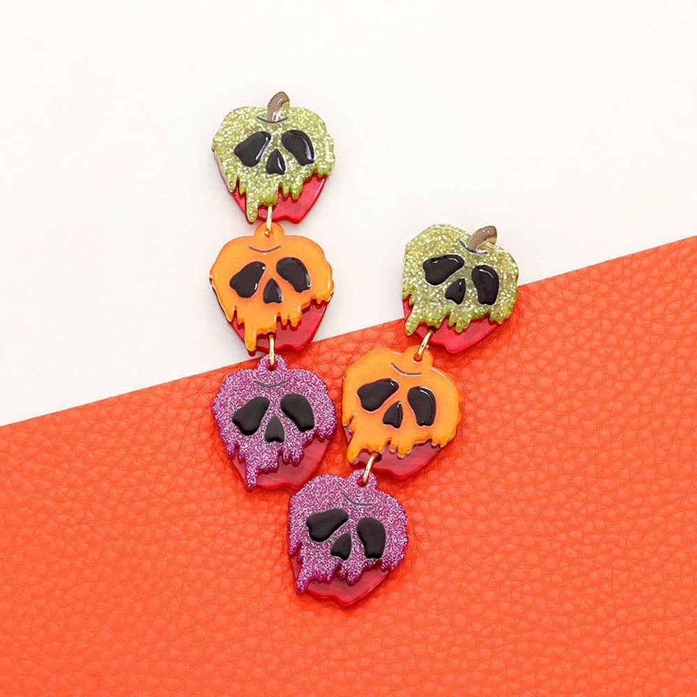 Triple Poison Apple Dangle Stud Earrings