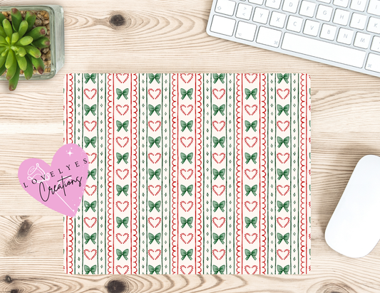 ❤️Red Heart CandyCanes & Green Bows Mouse Pad 💚