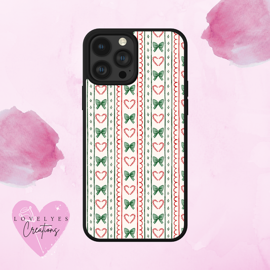 ❤️Red Heart Candy Canes & Green Bows Phone Case 💚