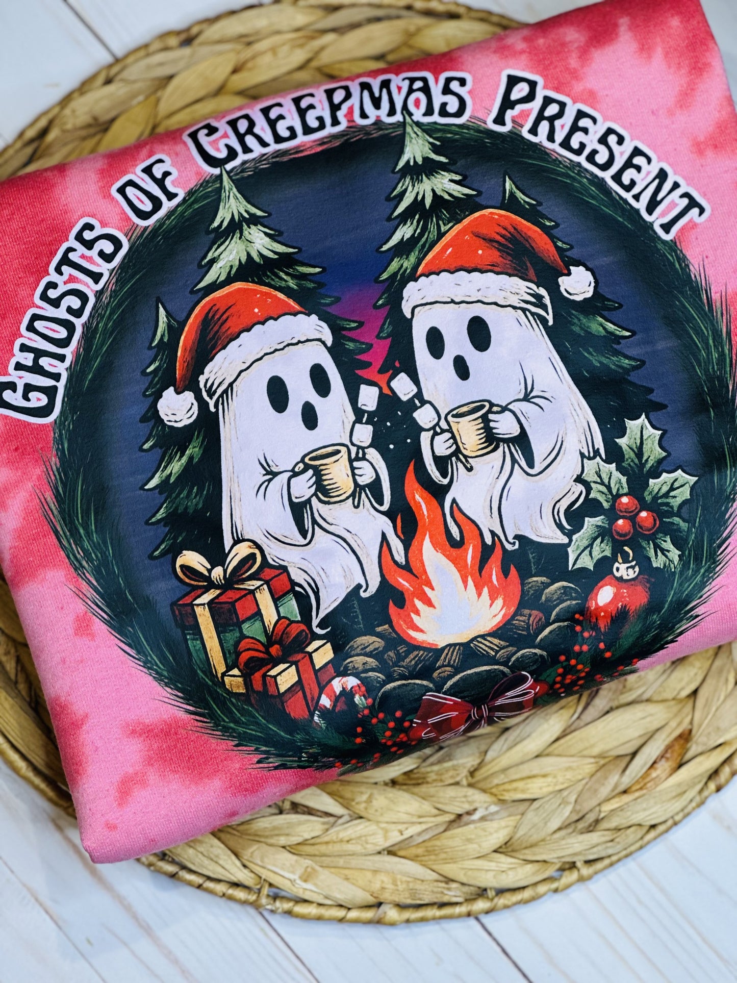 Ghosts of Creepmas Present | Pink Tie-Dye Crewneck Sweatshirt