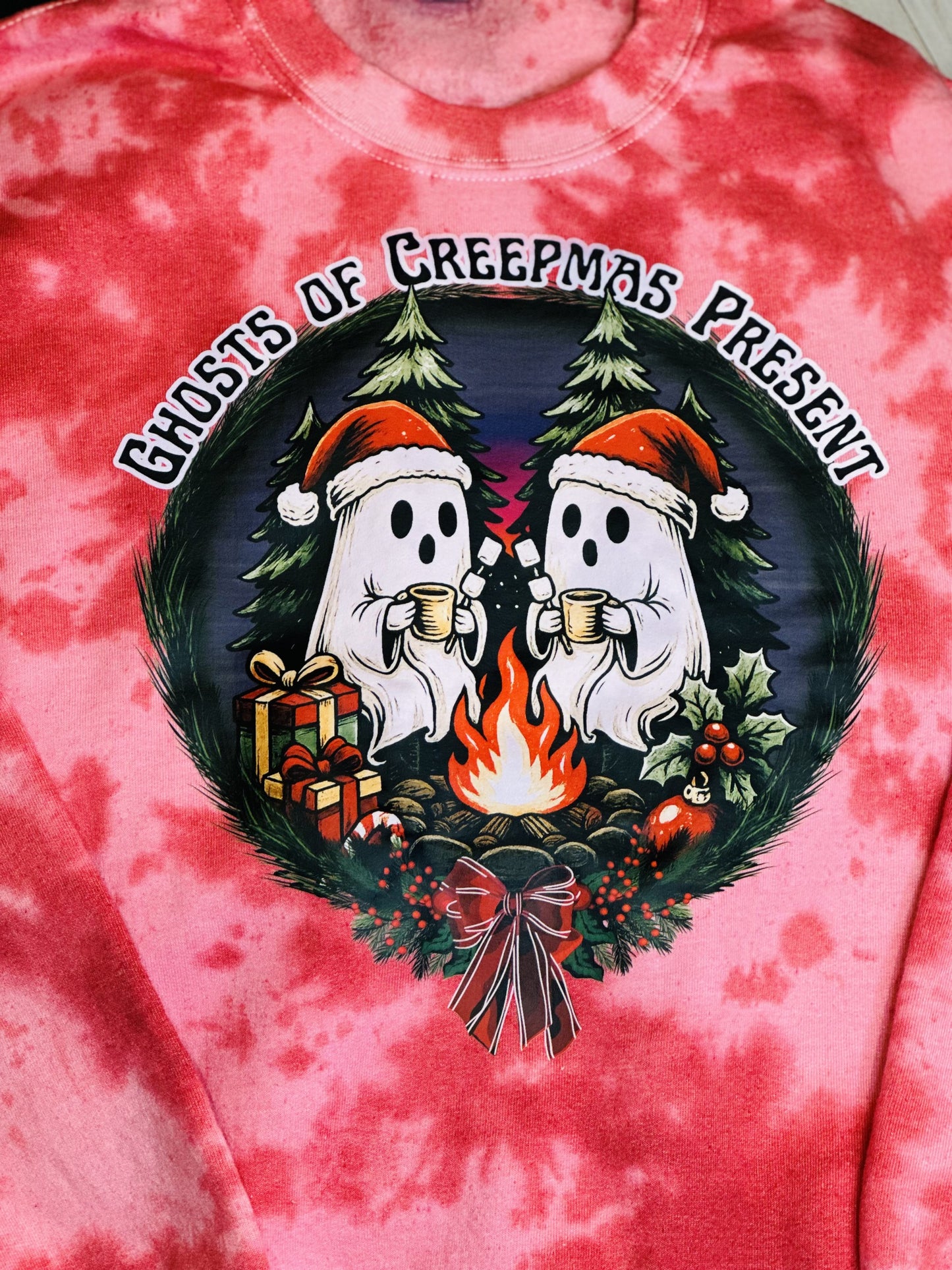 Ghosts of Creepmas Present | Pink Tie-Dye Crewneck Sweatshirt