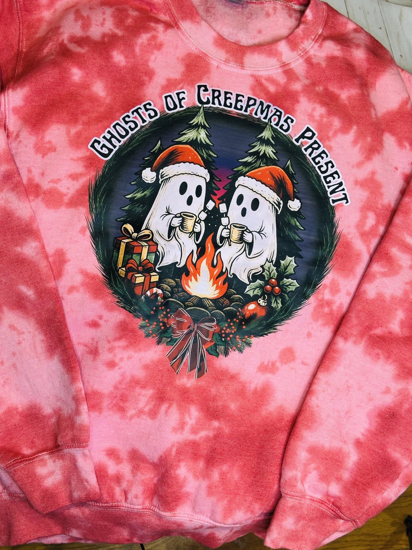 Ghosts of Creepmas Present | Pink Tie-Dye Crewneck Sweatshirt